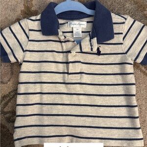 Ralph Lauren Kids Polo Shirt - Navy and Beige Stripes